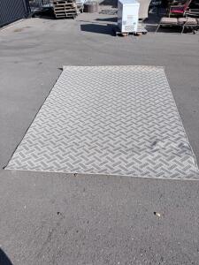 Large 8x10 Outdoor Polypropylene Rug Gray White Basket Weave Pattern, Stained, Flatweave