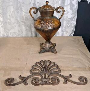 (1) 18"T Decorative Metal Vase & (1) 20"W Decorative Iron Wall Hanging