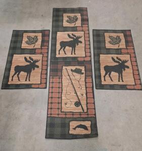 3-Piece Rustic Moose Sillouette Runner & Accent Rug Set
