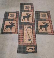 3-Piece Rustic Moose Sillouette Runner & Accent Rug Set