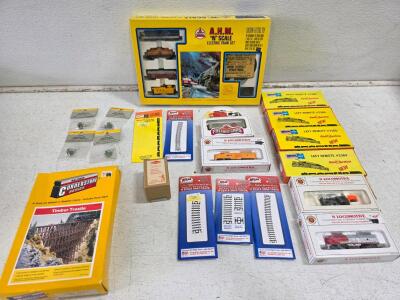 N Scale Model Train Lot: A.H.M. Train Set, Bachmann, Atlas Snap-Track, Walthers Bridge, Archer Switches