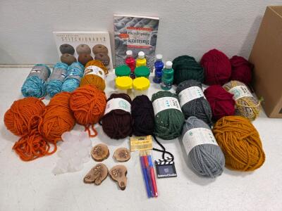 Bulk Lot: Lion Brand Wool-Ease Thick & Quick Yarn, 16 Skeins, Assorted Colors, Plus Craft Supplies