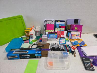 Large Lot: Swingline Punch, Notebooks, Elmer's Glue, Crayola Crayons, Calculator, Index Cards