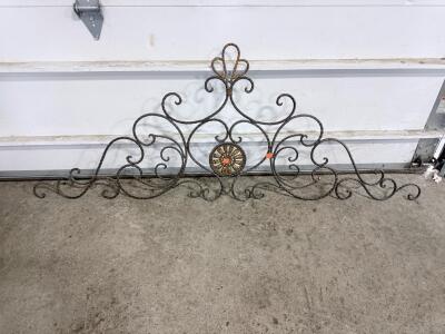 Decorative Wrought Iron Wall Art with Scrollwork and Central Accent, 72"x24"