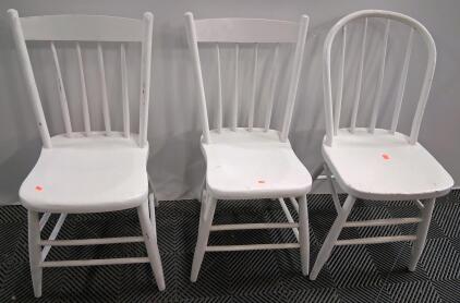 Set of 3 White Wooden Spindle Back Dining Chairs, Farmhouse Style