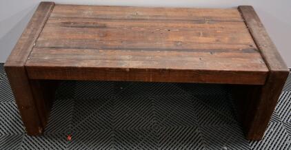 Rustic Solid Wood Coffee Table, Block Legs, Medium Dark Brown