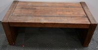Rustic Solid Wood Coffee Table, Block Legs, Medium Dark Brown