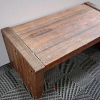 Rustic Solid Wood Coffee Table, Block Legs, Medium Dark Brown - 3