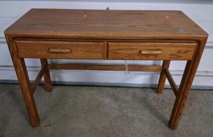 Oak 2-Drawer Writing Desk / Console Table, Medium Finish, Traditional Style, Solid Wood