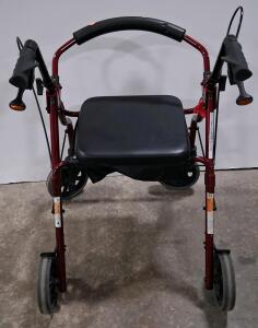 Red 4-Wheel Rollator Walker with Padded Seat, Hand Brakes, Backrest, and Under-Seat Bag
