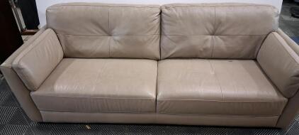 Modern 2-Seater Leather Sofa, Beige/Taupe, Removable Cushions