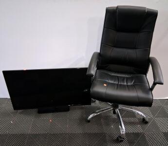 40" LED/LCD Flat Screen TV with Stand, Black Executive Office Chair Faux Leather Chrome Base