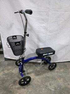 KneeRover Knee Walker, Blue, 4 Wheels, 300 lb Capacity, Adjustable Height, Foldable, Includes Basket