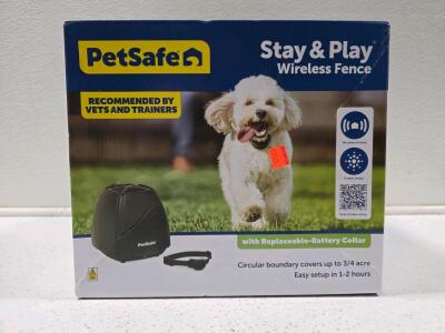 New PetSafe Stay & Play Wireless Fence, Covers 3/4 Acre, Waterproof Collar, 5 Static Levels