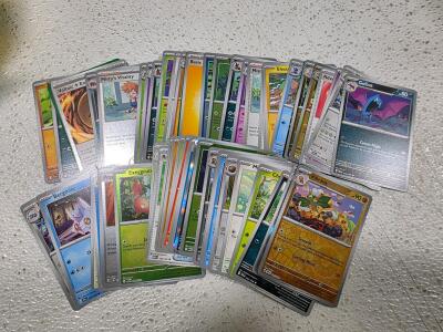 Mixed Lot of 50 Pok&eacute;mon Trading Cards, Paldea Evolved MEG, Holos, Trainers, Energy, English, 2023
