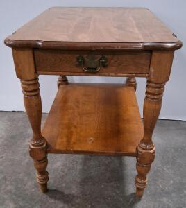 Traditional Wooden Side Table with Single Drawer and Open Shelf, Medium-Brown Finish