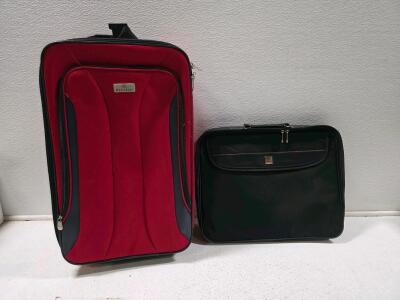 Protege 24" Red Wheeled Soft Suitcase & Urban Utility Black Laptop Briefcase, 2-Piece Set