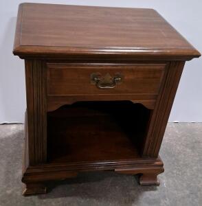 Traditional Wooden Nightstand with Drawer and Open Shelf, Medium Brown Finish