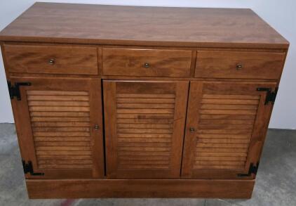 Wooden Sideboard Buffet Cabinet, 3 Drawers, 3 Louvered Doors, Medium Brown Finish