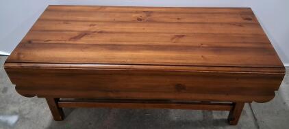 Wood Drop-Leaf Coffee Table, Rustic Medium Brown Finish, Traditional Style