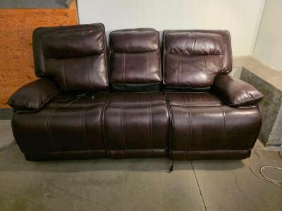 Working Power Reclining Dark Brown Leather 3-Seat Sofa, Dual Electric Recliners, Built-in Button Control