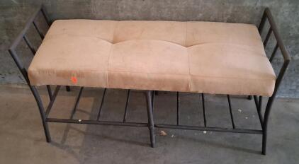 Upholstered Metal Storage Bench, Beige Cushion, Sturdy Frame, Lower Rack