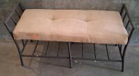 Upholstered Metal Storage Bench, Beige Cushion, Sturdy Frame, Lower Rack