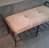 Upholstered Metal Storage Bench, Beige Cushion, Sturdy Frame, Lower Rack - 3