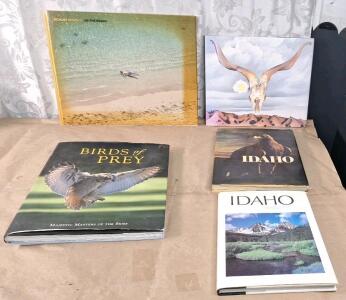(1) Hardcover Photobook - On The Beach - By American Contemporary Photographer Richard Misrach, (1) Hardcover Art Book - Into The West - By Georgia O&rsquo;Keeffe, (1) Hardcover Photobook - Birds Of Prey & (2) Hardcover Photobooks Of Idaho