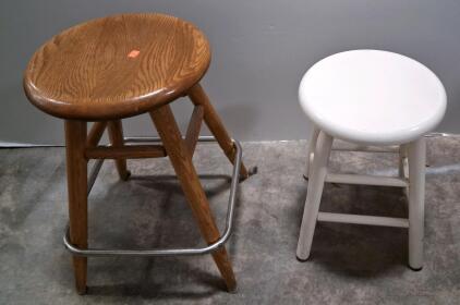 Solid Wood Bar Stool with Metal Footrest & White Utility Stool