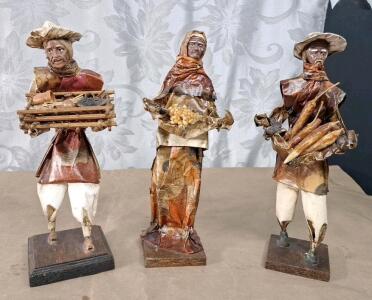 Set Of (3) Vintage Mexican Folk Art Paper Mache Figurines