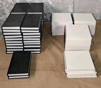 (42) 4" x 5.5" Black, Hardcover, Case-Bound Sketchbooks & (68) 5" x 5.5" Spiral Bound Sketchbooks