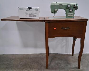 New Home 532 "Double Duty" Vintage Sewing Machine with Integrated Wood Cabinet