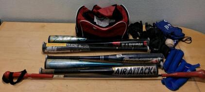 Baseball/Softball Equipment Set with 6 Bats, Bag, Gloves, and Training Aids