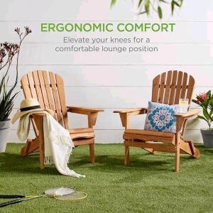(Stock Photo Used) Best Choice Products SKY2253 Folding Wooden Adirondack Chairs, Fir Wood, Set of 2, Beige, 350lb Capacity