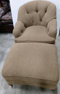 Light Brown Tufted Upholstered Armchair With Casters and Ottoman