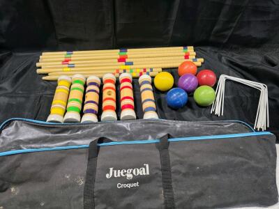 Juegoal 6-Player Croquet Set, Wood Mallets, 6 Balls, 9 Wickets, Carry Bag Included
