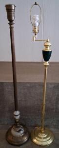 Pair Vintage Metal Floor Lamps, Brass & Bronze Finish, Glass Detail (Turns On)