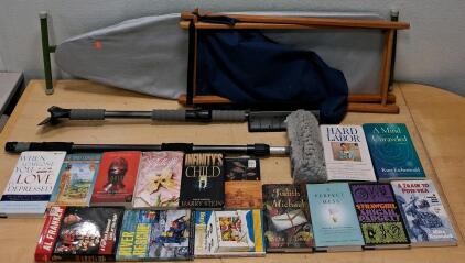Bundle: 15 Paperback Books + Small Folding Ironing Board, Telescoping Brush & Duster Set