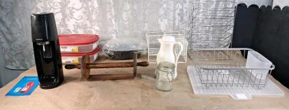 (1) Sodastream Machine, (1) Wooden Paper Towel Holder (1) Dishrack & More