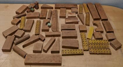 Vintage Wooden Building Blocks Lot &ndash; 50+ Pieces, Assorted Shapes & Alphabet Cubes
