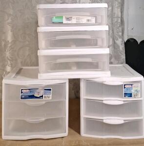 (3) 3-Drawer Plastic Desktop Storage Units