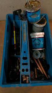 17x11 Tote of Plumbing Supplies & Tools