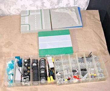 (22) Assorted Lego Road Baseplates & (300+) Assorted Vehicle Pieces