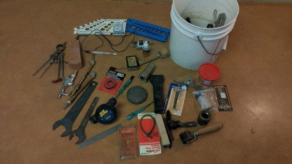 Pail of Small Tools, Parts, Accessories