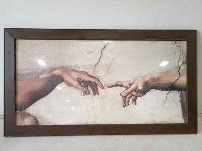 Framed "The Creation of Adam" Print by Michelangelo, 44"x24"