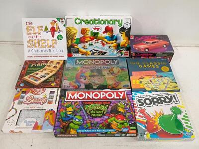 LEGO Creationary, Monopoly Unicorns vs. Llamas, Monopoly TMNT, Sorry!, Mancala, 100 Classic Games Lot