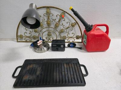 Lodge 20" x 10.5" Reversible Cast Iron Grill Griddle, Gas can, Expanding Pool Brush, Squeegee, Push Broom