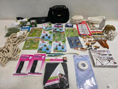 Large Mixed Craft Supply Lot &ndash; Miniature Figures, Tamiya Model Kit, Rope, Tools, More