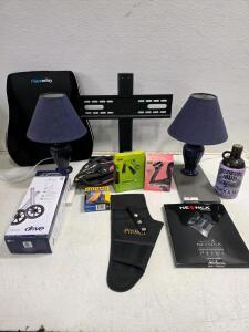Multi-Item Bundle: Walker Wheels, Table Lamps, Knee & Elbow Braces, Fitness Gear, TV Stand Mount